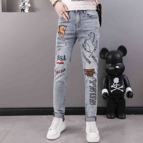men's jeans printed jeans men's spring and summer thin korean fashion brand letters pants trend versatile slim leggings 7zy2, Blue
men's jeans printed jeans men's spring and summer thin korean fashion brand letters pants trend versatile slim leggings 7zy2, Blue