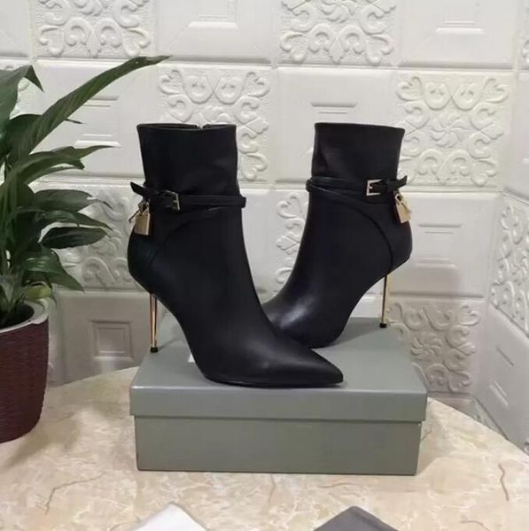 fashion gold lock ankle boots for womens shoes luxury designer buckle zipper stiletto bootie cowskin cashmere pointed toes metal heel boot 3, Black
fashion gold lock ankle boots for womens shoes luxury designer buckle zipper stiletto bootie cowskin cashmere pointed toes metal heel boot 3, Black