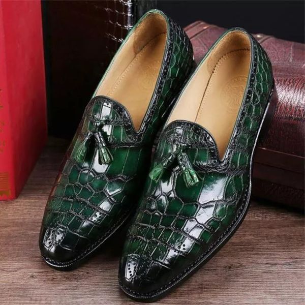 

Men Elegant Loafers Solid Color PU Crocodile Pattern Breathing Hole Tassel Fashion Business Casual Wedding Party Dress Shoes, Clear