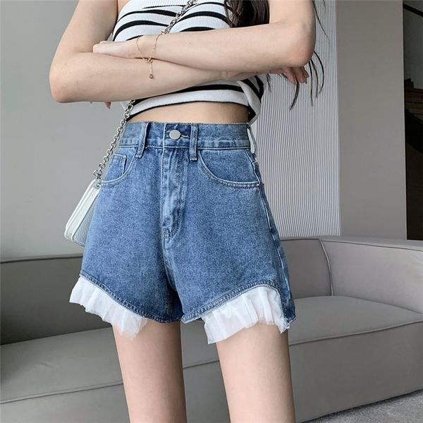 women high waist mesh patchwork jeans shorts summer solid wide leg denim short y2k clothes pants female streetwear s028, White;black
women high waist mesh patchwork jeans shorts summer solid wide leg denim short y2k clothes pants female streetwear s028, White;black
