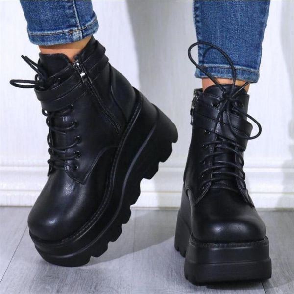 spring autumn fashion platform wedge boots ankle women punk style round toe cross tied women's boots botines de muj 220818, Black
spring autumn fashion platform wedge boots ankle women punk style round toe cross tied women's boots botines de muj 220818, Black