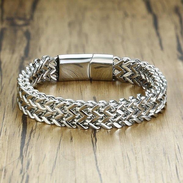 12mm stainless steel mens strand silver color one chain double rows wristband magnetic clasp bracelet, Black
12mm stainless steel mens strand silver color one chain double rows wristband magnetic clasp bracelet, Black