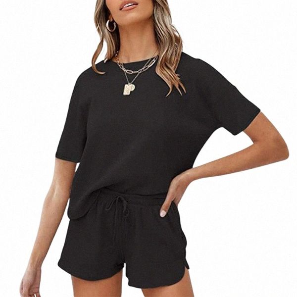 women's t-shirt short two piece set sleeve home wear solid color high waist harajuku h5ka#, White
women's t-shirt short two piece set sleeve home wear solid color high waist harajuku h5ka#, White
