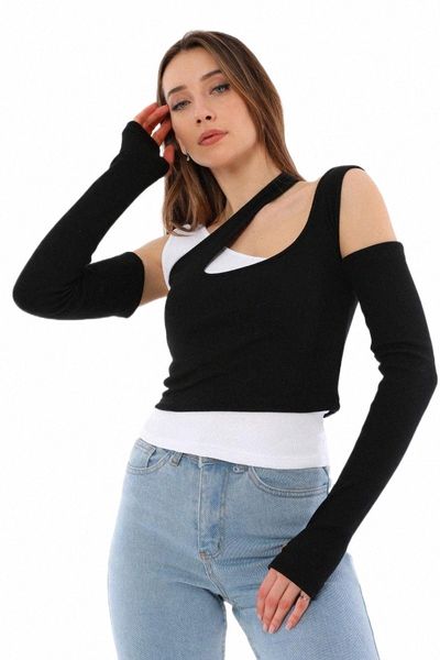 women 's crop body black white short-sleeve cotton t-shirt made in turkey women's e45f#
women 's crop body black white short-sleeve cotton t-shirt made in turkey women's e45f#
