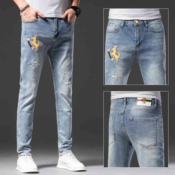 men's jeans men's summer trend personalized drill slim fit elastic jeans youth versatile hole pants q873, Blue
men's jeans men's summer trend personalized drill slim fit elastic jeans youth versatile hole pants q873, Blue