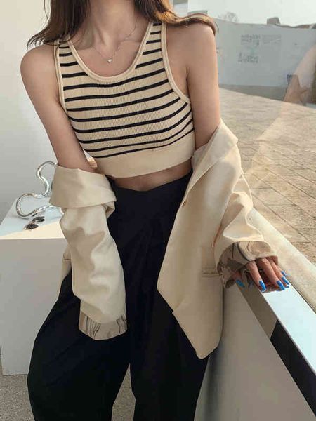 women's knits tees sports stripe knitted suspender tank women's clothing summer girls tight wearing bottomed tzb6, White
women's knits tees sports stripe knitted suspender tank women's clothing summer girls tight wearing bottomed tzb6, White