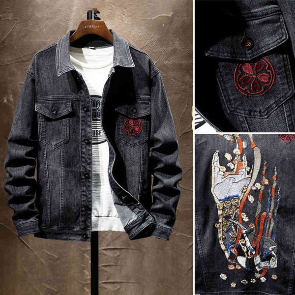 men's jackets autumn denim jacket men's embroidery chinese style personality trend handsome elastic loose casual kssj, Black;brown
men's jackets autumn denim jacket men's embroidery chinese style personality trend handsome elastic loose casual kssj, Black;brown