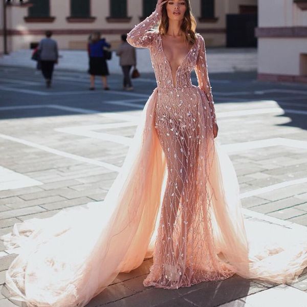 pink mermaid prom dresses long sleeves deep v neck lace hollow appliques sequins detachable train floor length evening gowns plus size custo, Black
pink mermaid prom dresses long sleeves deep v neck lace hollow appliques sequins detachable train floor length evening gowns plus size custo, Black