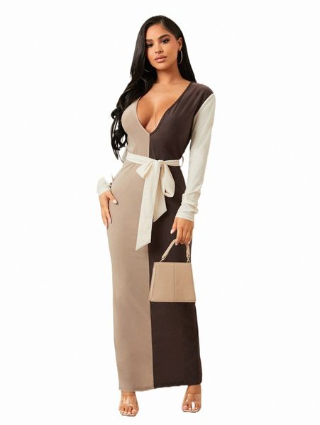 sxy colorblock plunging neck split back belted bodycon dress p6ob#, Black;gray
sxy colorblock plunging neck split back belted bodycon dress p6ob#, Black;gray