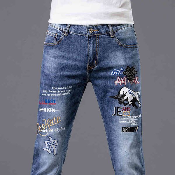 men's jeans spring and summer men's jeans pants korean fashion printed slim legged rl9b, Blue
men's jeans spring and summer men's jeans pants korean fashion printed slim legged rl9b, Blue