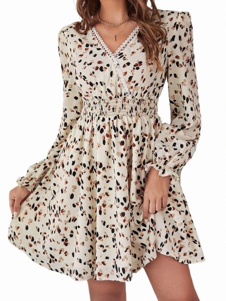 allover print lantern sleeve dress q7in#, Black;gray 
allover print lantern sleeve dress q7in#, Black;gray