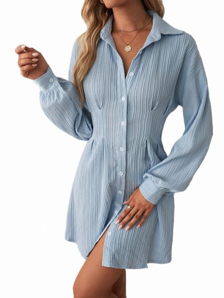 drop shoulder fold pleated shirt dress 32rf#, Black;gray