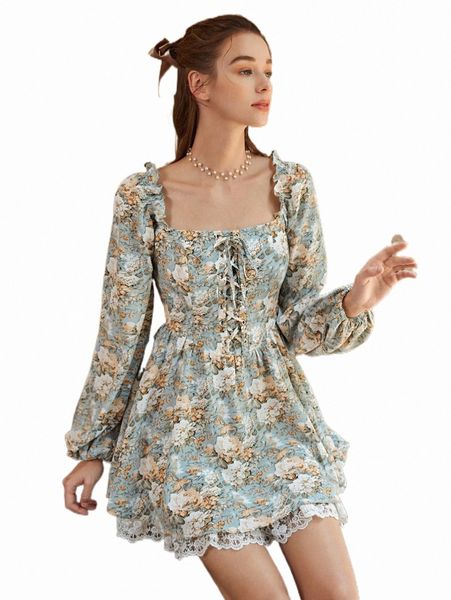 mod floral print frill trim lace up front embroidery mesh hem dress w3su#, Black;gray
mod floral print frill trim lace up front embroidery mesh hem dress w3su#, Black;gray