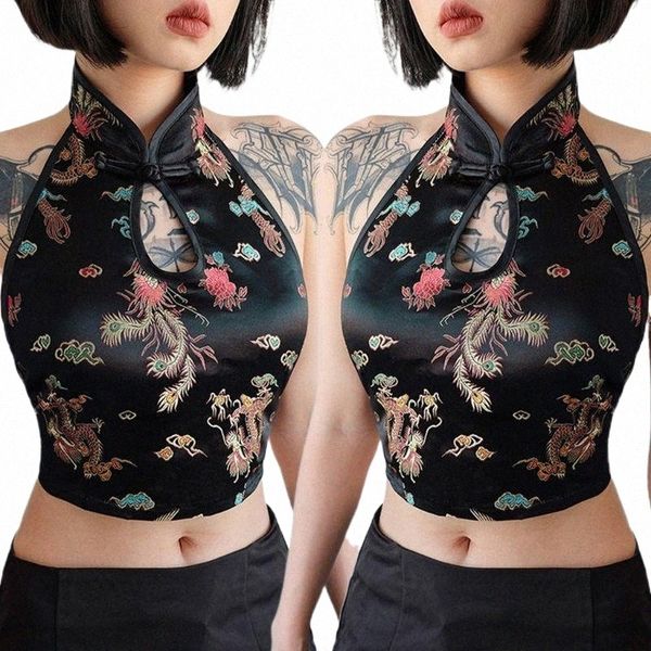 womens chinese style halter sleeveless crop dragon embroidery backless vest women's t-shirt s7ig#, White
womens chinese style halter sleeveless crop dragon embroidery backless vest women's t-shirt s7ig#, White
