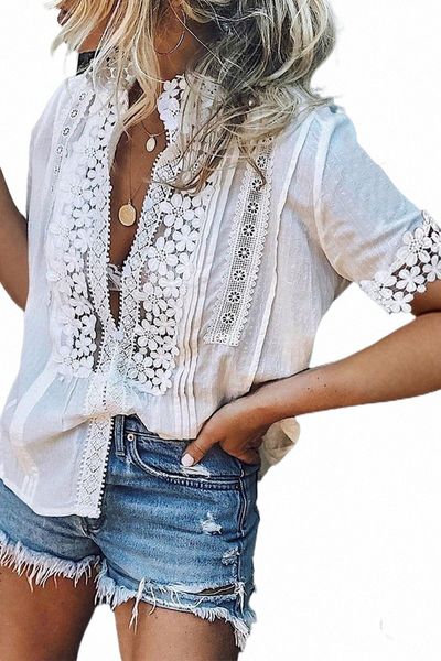 women's t-shirt summer cardigan lace shirt loose casual stand-up collar short-sleeved t 's solid color women nylon cotton y2xj#, White
women's t-shirt summer cardigan lace shirt loose casual stand-up collar short-sleeved t 's solid color women nylon cotton y2xj#, White