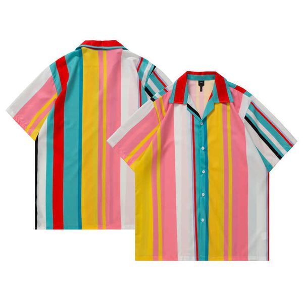 22ss europe usa spring summer men beach tee casual women rainbow silk stripe shirt cool short sleeve t shirt, Black;brown
22ss europe usa spring summer men beach tee casual women rainbow silk stripe shirt cool short sleeve t shirt, Black;brown