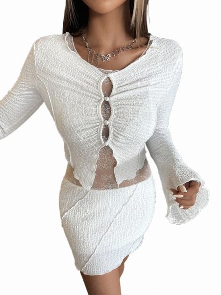 mesh insert bodycon dress & lettuce trim without bra i7hz#, White 
mesh insert bodycon dress & lettuce trim without bra i7hz#, White