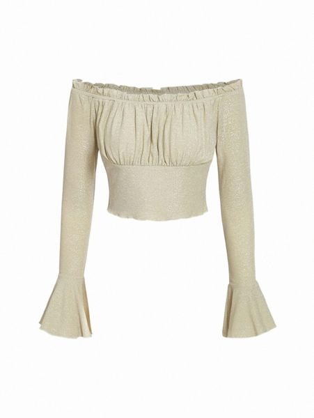 mod off the shoulder frill tee l6bk#, White