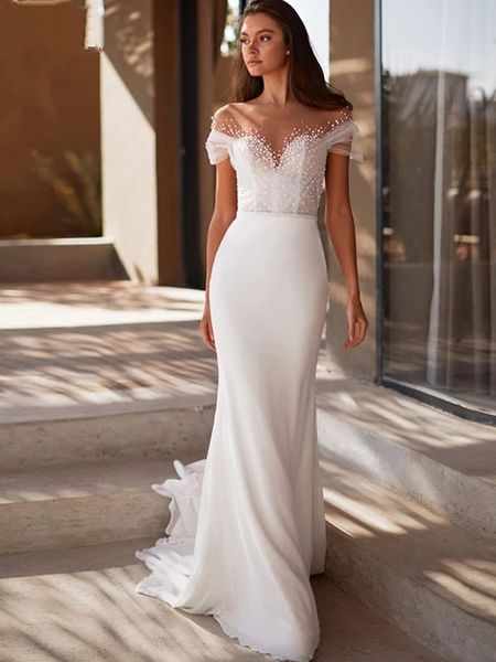 classic mermaid wedding dress off shoulder v neck cape sleeves backless hollow appliques sequins beads floor length bridal gowns custom made, White
classic mermaid wedding dress off shoulder v neck cape sleeves backless hollow appliques sequins beads floor length bridal gowns custom made, White