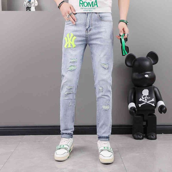 men's jeans denim pants men's summer thin badge embroidered elastic slim fit tattered casual z5uu, Blue
men's jeans denim pants men's summer thin badge embroidered elastic slim fit tattered casual z5uu, Blue
