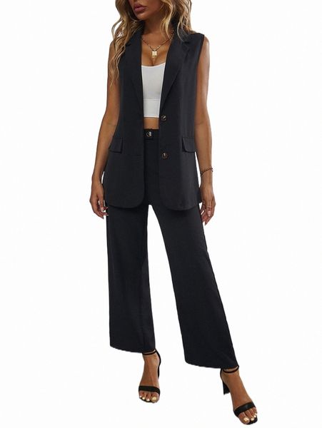 lapel neck waistcoat & tailored pants i0sv#, White