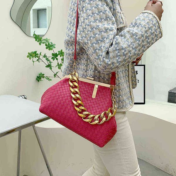 handbags bag female 2022 new woven metal clip chain small square versatile single shoulder cross