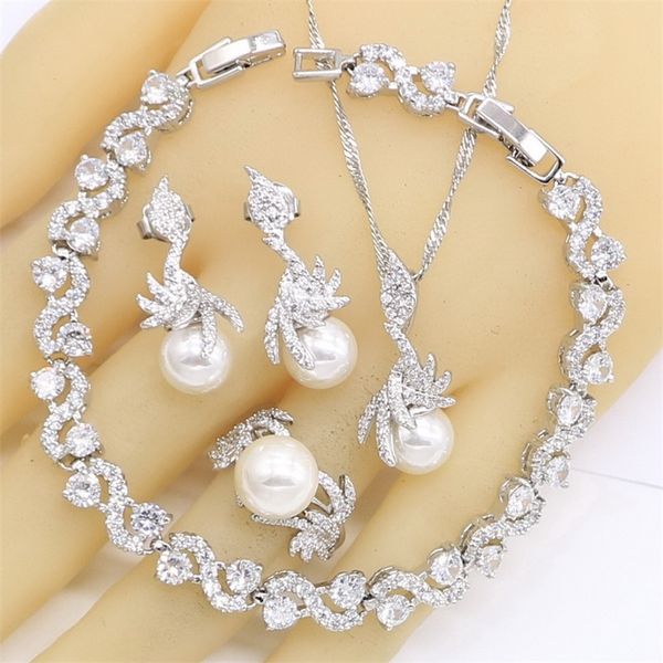 white pearl silver color wedding jewelry sets for women earrings necklace pendant ring zircon bracelet birthday gift 220818, Slivery;golden
white pearl silver color wedding jewelry sets for women earrings necklace pendant ring zircon bracelet birthday gift 220818, Slivery;golden
