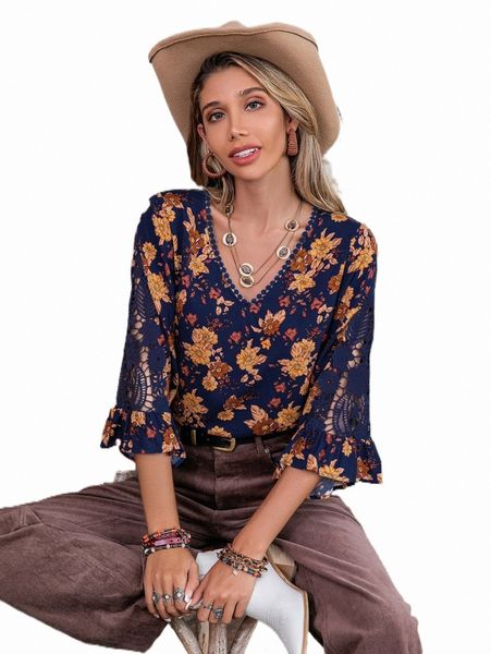 rusttydustty floral print guipure lace insert flounce sleeve blouse 69nc#, White
rusttydustty floral print guipure lace insert flounce sleeve blouse 69nc#, White
