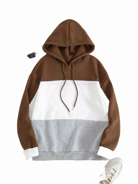 cut and sew drawstring thermal lined hoodie 91ya#, Black
