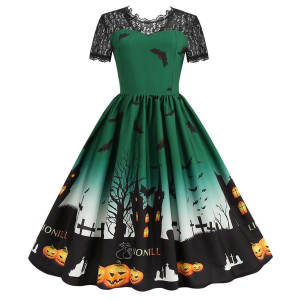 party dresses halloween women's lace round neck short sleeve printed large swing dressparty, White;black
party dresses halloween women's lace round neck short sleeve printed large swing dressparty, White;black