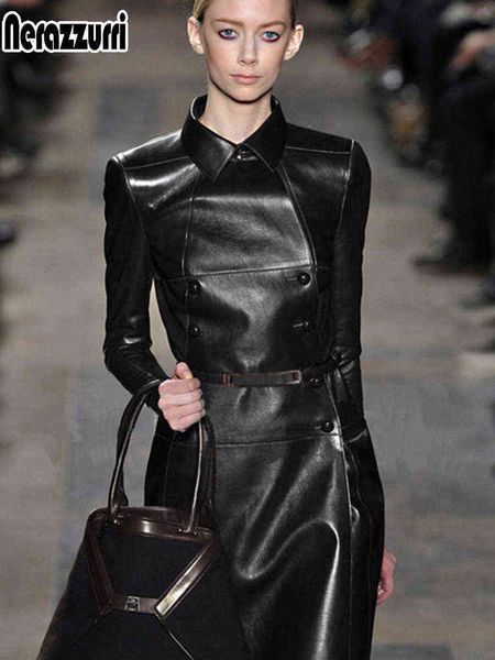 nerazzurri autumn long black leather trench coat for women 2021 long sleeve blet double breasted elegant british fashion clothes t220810
nerazzurri autumn long black leather trench coat for women 2021 long sleeve blet double breasted elegant british fashion clothes t220810