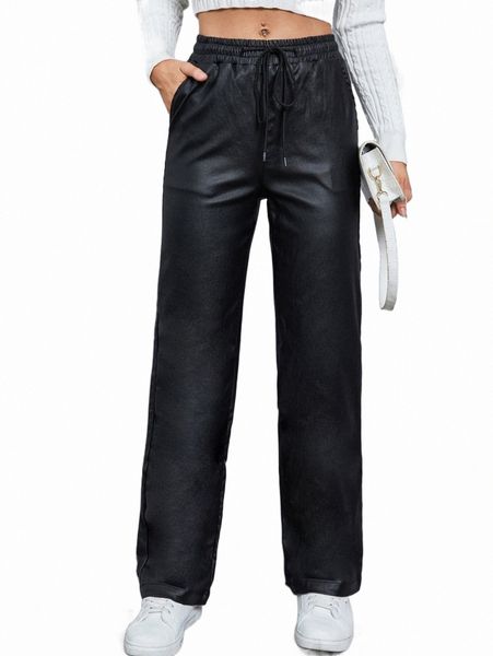 drawstring waist straight leg jeans x50e#, Blue