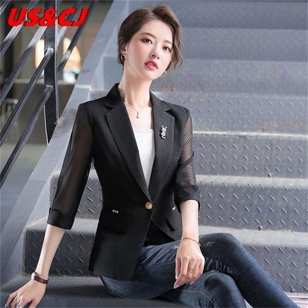 women s fashion suit jacket spring summer korea tulle leisure slim coat seven sleeves loose elegance comfort 220819, Black;brown
women s fashion suit jacket spring summer korea tulle leisure slim coat seven sleeves loose elegance comfort 220819, Black;brown