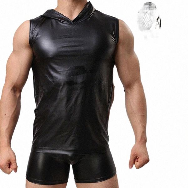 bras sets pu leather t shirts vest hooded male fitness tees men casual clothes boxer short tight suit p9o6#, Red;black
bras sets pu leather t shirts vest hooded male fitness tees men casual clothes boxer short tight suit p9o6#, Red;black