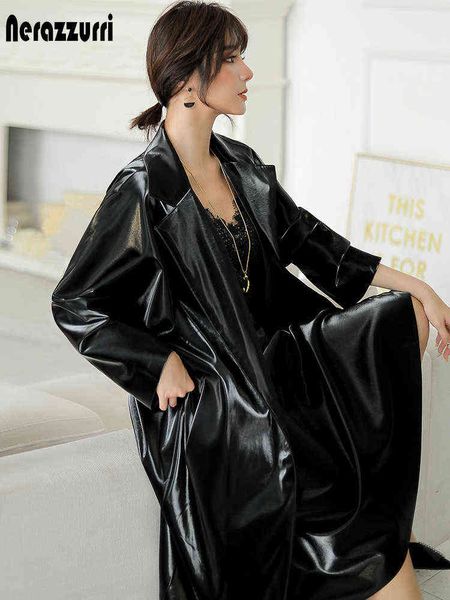 nerazzurri autumn long oversized shiny patent leather trench coat for women belt runway waterproof raincoat korean fashion 2021 t220810, Black
nerazzurri autumn long oversized shiny patent leather trench coat for women belt runway waterproof raincoat korean fashion 2021 t220810, Black