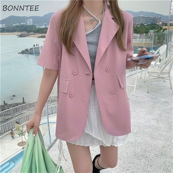 blazers women solid notched double breasted fashionable baggy korean style leisure summer short sleeve all match elegant simple 220819, Black;brown
blazers women solid notched double breasted fashionable baggy korean style leisure summer short sleeve all match elegant simple 220819, Black;brown