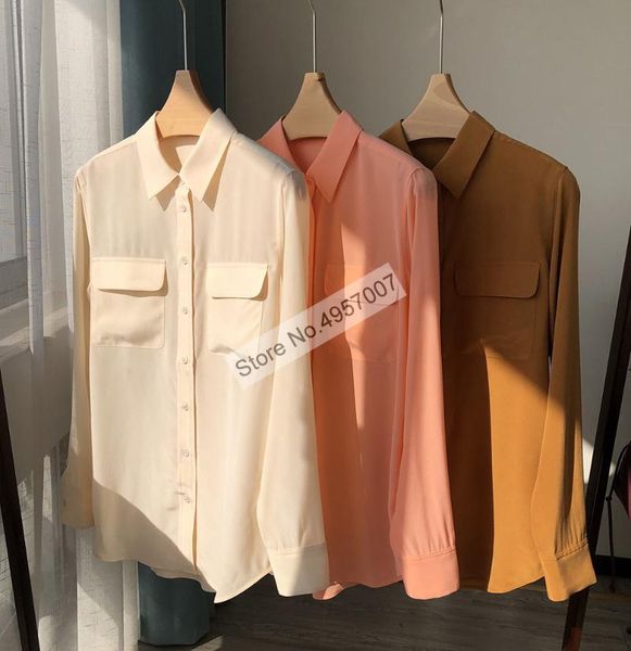 women's blouses & shirts ladies silk long sleeve double pockets blouse shirt with lapelwomen's, White
women's blouses & shirts ladies silk long sleeve double pockets blouse shirt with lapelwomen's, White