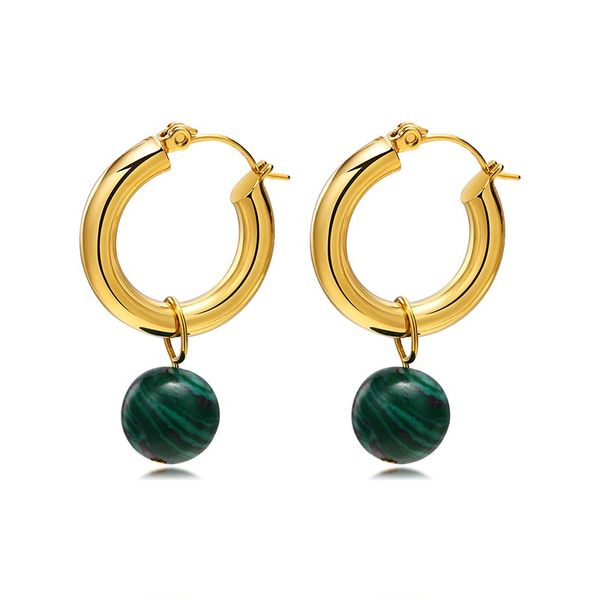 green bead stud gold color stainless steel hoop earrings female personality women jewelry, Golden;silver
green bead stud gold color stainless steel hoop earrings female personality women jewelry, Golden;silver