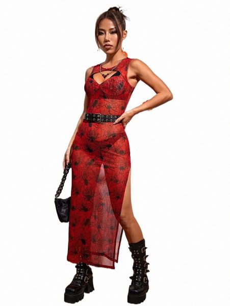 allover spider print split thigh mesh dress without belt & lingerie y7o5#, Black;gray
allover spider print split thigh mesh dress without belt & lingerie y7o5#, Black;gray