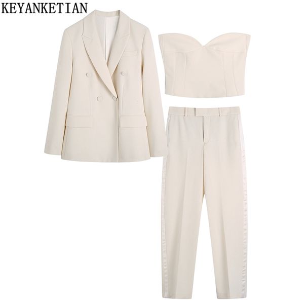 keyanketian fasion women s suit fit double breasted blazer silk satin ladies office long trouse workwear solid jacket and pants 220819, White
keyanketian fasion women s suit fit double breasted blazer silk satin ladies office long trouse workwear solid jacket and pants 220819, White