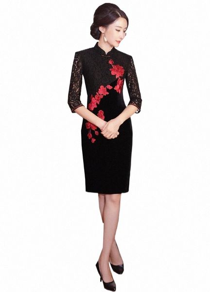 shanghai story velvet qipao chinese traditional dress half sleeve lace cheongsam dress knee length oriental u4s6#, Red
shanghai story velvet qipao chinese traditional dress half sleeve lace cheongsam dress knee length oriental u4s6#, Red