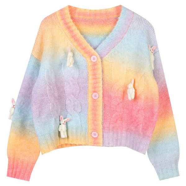 women's sweaters rainbow sweater early autumn super cute rabbit jewelry knitted cardigan sweet jacket female ahrc, White;black
women's sweaters rainbow sweater early autumn super cute rabbit jewelry knitted cardigan sweet jacket female ahrc, White;black