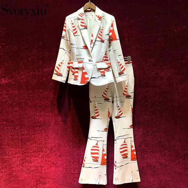 svoryxiu runway designer autumn winter two piece set women's single button sailboat print blazer flare pants fashion suits 220819, White
svoryxiu runway designer autumn winter two piece set women's single button sailboat print blazer flare pants fashion suits 220819, White