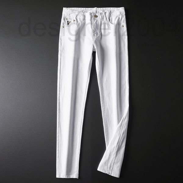 men's jeans designer fashion brand white embroidered jeans men's slim fit summer solid color thin small straight pants european go, Blue
men's jeans designer fashion brand white embroidered jeans men's slim fit summer solid color thin small straight pants european go, Blue