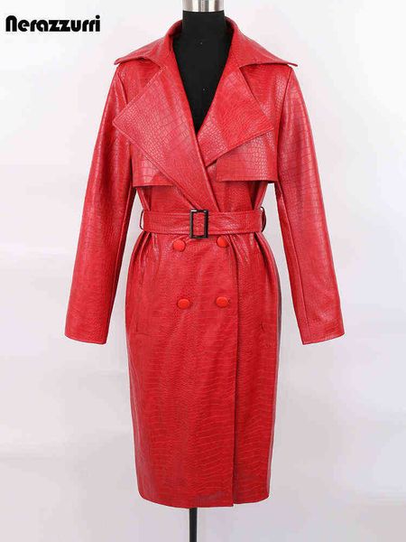 nerazzurri autumn long loose red crocodile print leather trench coat for women belt double breasted waterproof raincoat fashion t220810, Black
nerazzurri autumn long loose red crocodile print leather trench coat for women belt double breasted waterproof raincoat fashion t220810, Black