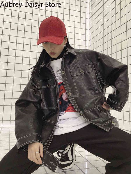 korean black leather jacket women streetwear harajuku loose moto jacket women vintage high street punk outerwear biker coat 2022 t220810
korean black leather jacket women streetwear harajuku loose moto jacket women vintage high street punk outerwear biker coat 2022 t220810