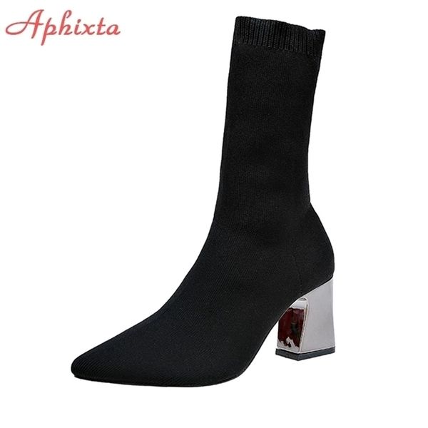 aphixta metal color 7cm square heels socks boots women big size 43 stretch fabric elastic pointed toe shoes ankle boot woman 220818, Black
aphixta metal color 7cm square heels socks boots women big size 43 stretch fabric elastic pointed toe shoes ankle boot woman 220818, Black