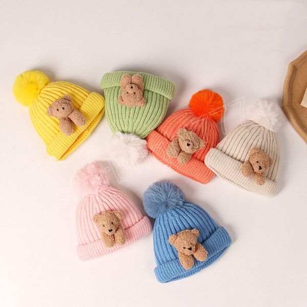 cartoon bear baby boy girl hat cute pompom knitted autumn winter cap solid color thick warm beanie, Yellow
cartoon bear baby boy girl hat cute pompom knitted autumn winter cap solid color thick warm beanie, Yellow