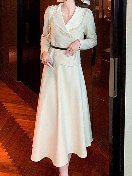 women spring elegant formal skirts suit long sleeve blazer high waist saya two pieces set femme fashion vintage outfits new j220813, White;black 
women spring elegant formal skirts suit long sleeve blazer high waist saya two pieces set femme fashion vintage outfits new j220813, White;black