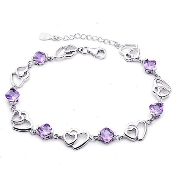 delicate 925 stamp strands silver color crystal bracelets heart chain women girls bracelet female wedding valentines jewelry, Black 
delicate 925 stamp strands silver color crystal bracelets heart chain women girls bracelet female wedding valentines jewelry, Black